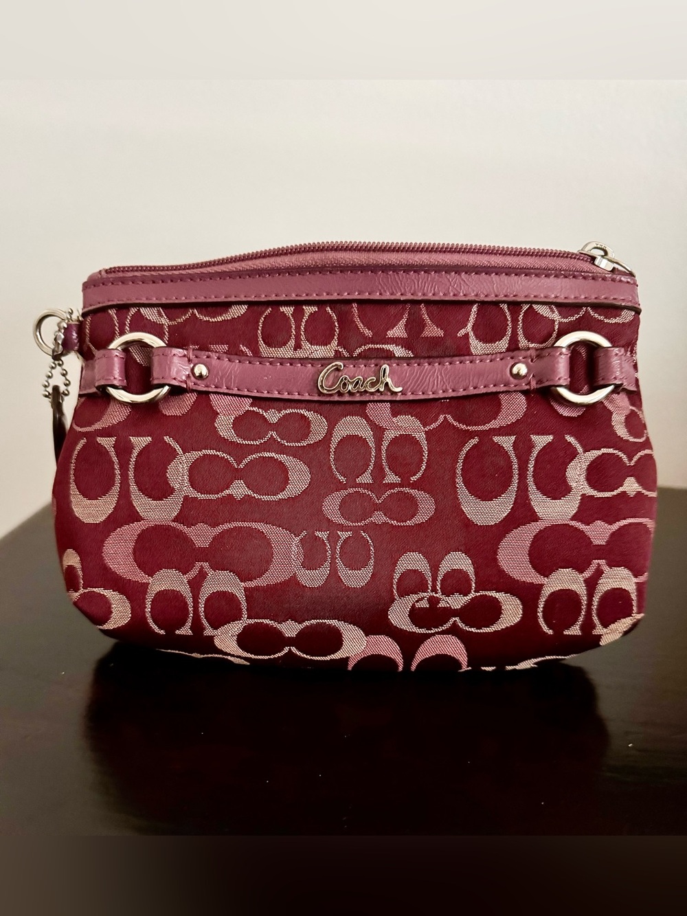 Coach Burgundy Signature Canvas Mini Pochette/Wristlet